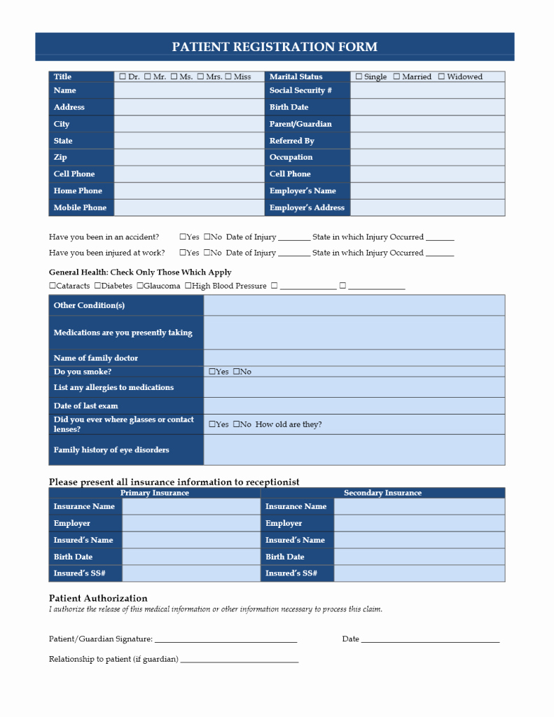 Registration forms Template Word Inspirational New Patient Registration form