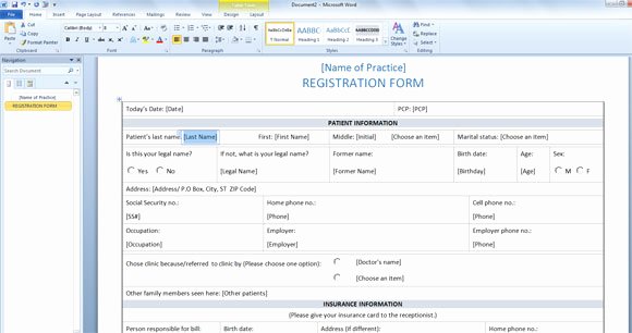 Registration forms Template Word Lovely Patient Registration form Template for Word 2013