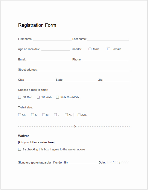 Registration forms Template Word Unique 5k Registration form Templates