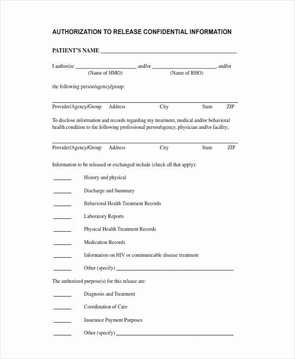 Release Of Information form Template Inspirational Free 16 General Release Of Information form Templates