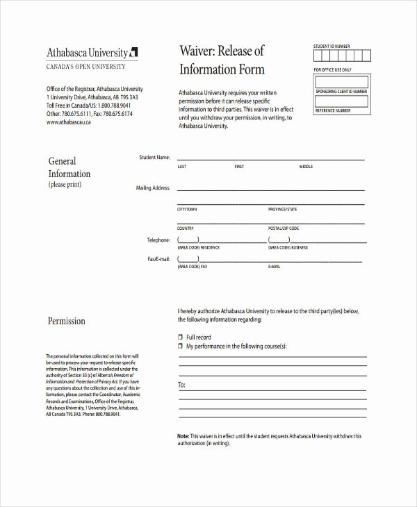 Release Of Information form Template Luxury Free 16 General Release Of Information form Templates