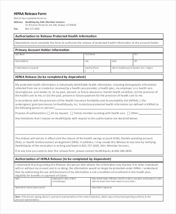 Release Of Information forms Template Elegant Sample Hipaa Release form 8 Examples In Pdf Word