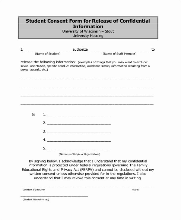 Release Of Information Template Lovely Sample Student Consent form 10 Sample Free Documents In Pdf