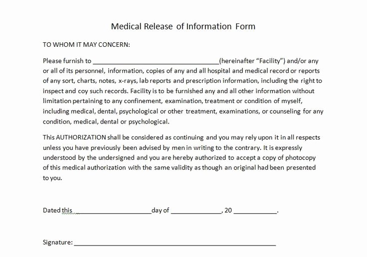 Release Of Information Template Unique Medical Release Of Information form for Personal Trainers