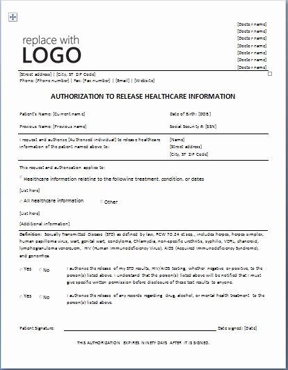Release Of Information Template Unique Sample Medical Authorization form Templates