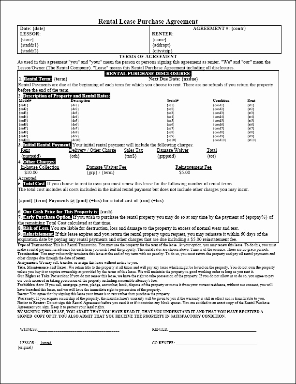 Rent to Own Contract Template Beautiful Sample Printout Rent to Own Agreement