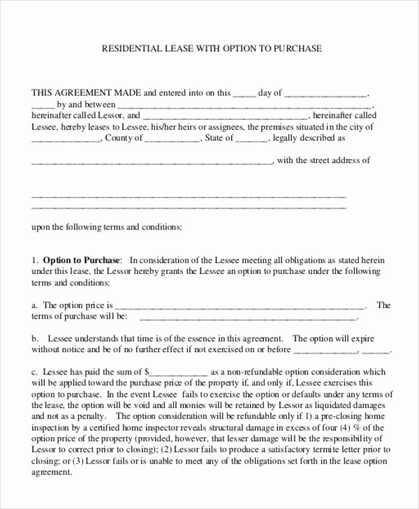 Rent to Own Contracts Templates Beautiful Rent to Own Home Contract 7 Examples In Word Pdf