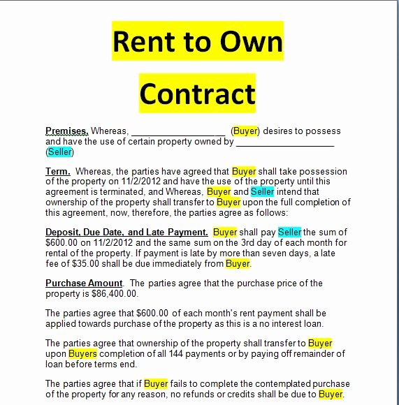 Rent to Own Contracts Templates Best Of Rent to Own Contract Doc and Pdf forms Examples