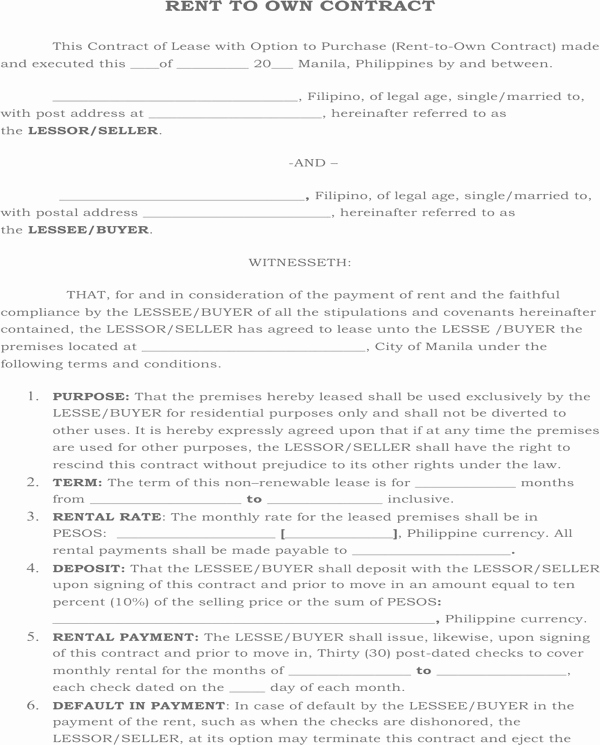 Rent to Own Contracts Templates Lovely Download Rent to Own Contract for Free formtemplate