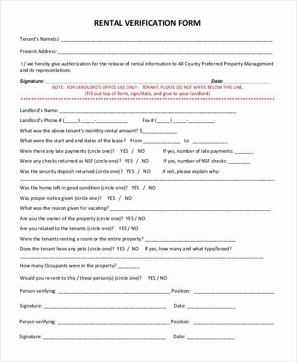 Rental Verification form Template Awesome Sample Rental Verification form 10 Examples In Pdf Word