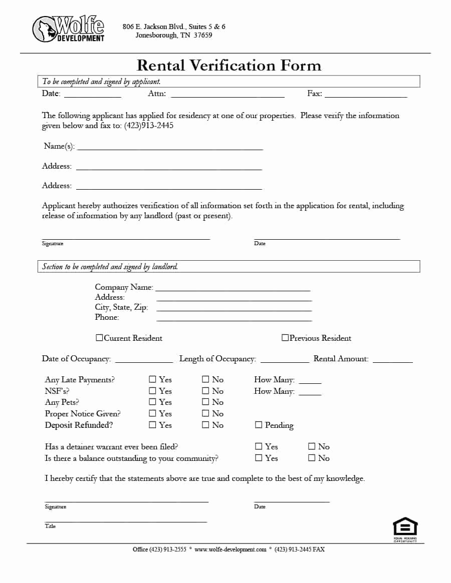 Rental Verification form Template Beautiful 29 Rental Verification forms for Landlord or Tenant