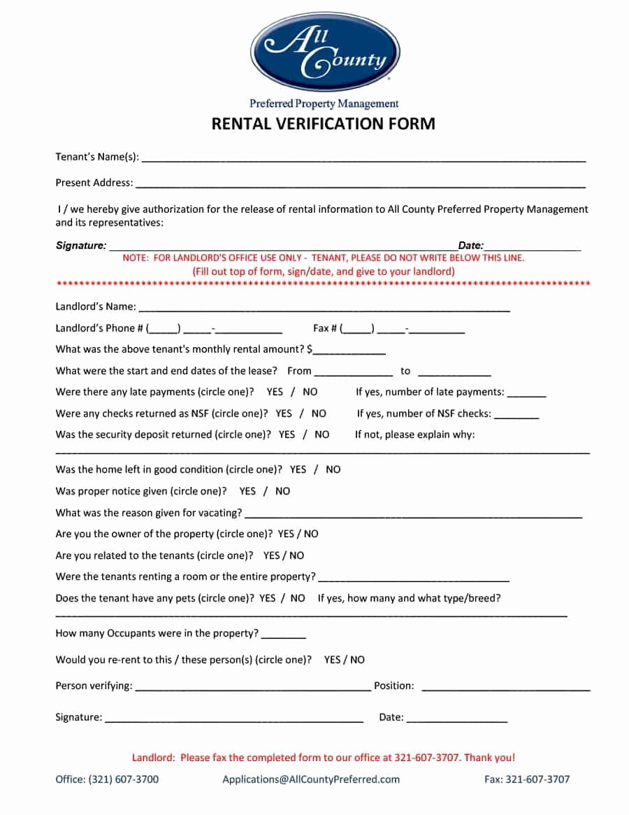 Rental Verification form Template Best Of 29 Rental Verification forms for Landlord or Tenant