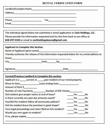 Rental Verification form Template Luxury Rental Verification forms Word Excel Samples