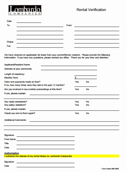 rental verification forms