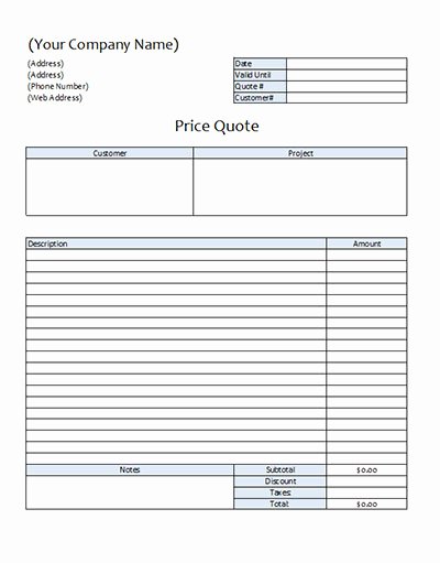 Request for Quote Template Excel New Price Quote Template Microsoft Excel Spreadsheet