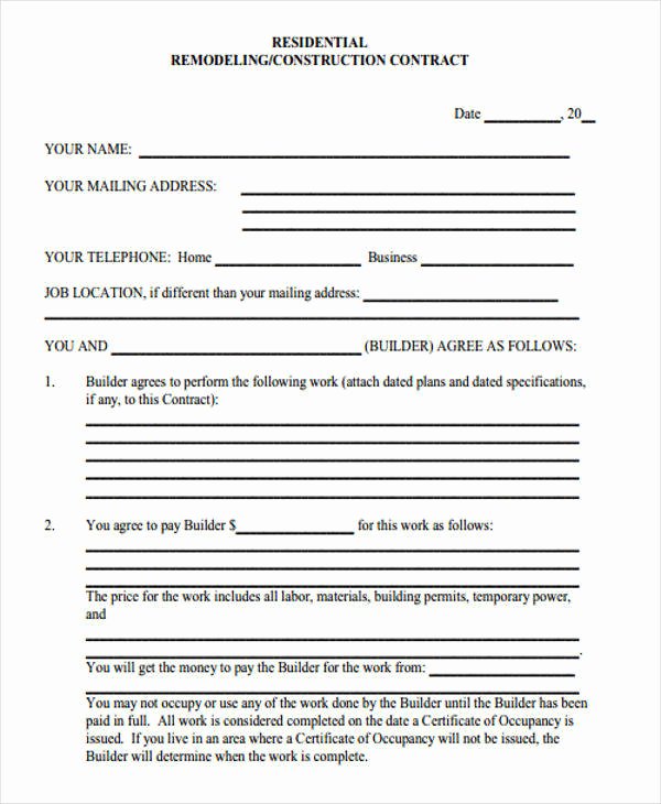 Residential Construction Contract Template Free Awesome 7 Construction Contract Templates – Word Google Docs
