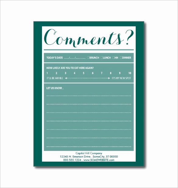 Restaurant Comment Card Template Elegant Customer Ment Card Template – Free Download