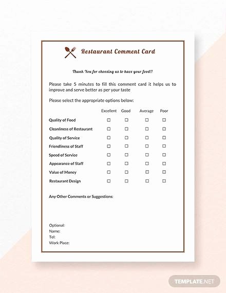 Restaurant Comment Card Template Fresh Free 10 Ment Cards In Illustrator Ms Word
