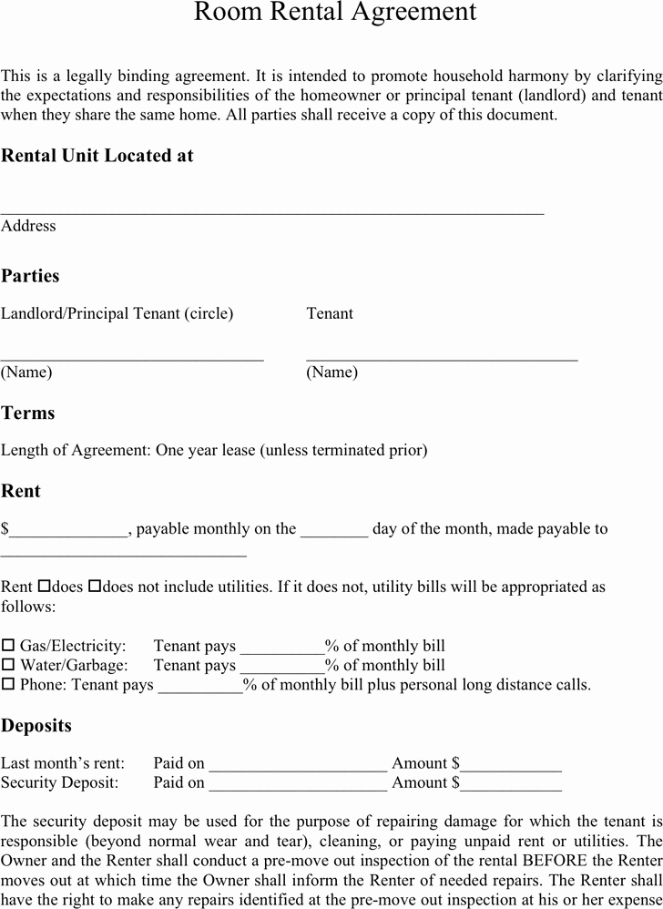 Room Rental Agreement Templates Fresh 5 Room Rental Agreement form Templates formats Examples