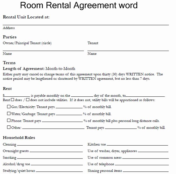 Room Rental Agreement Templates Inspirational Room Rental Agreement Template Word Excel About