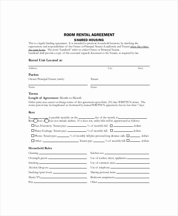 Room Rental Agreement Templates Unique Rental Lease Template 13 Free Word Pdf Documents