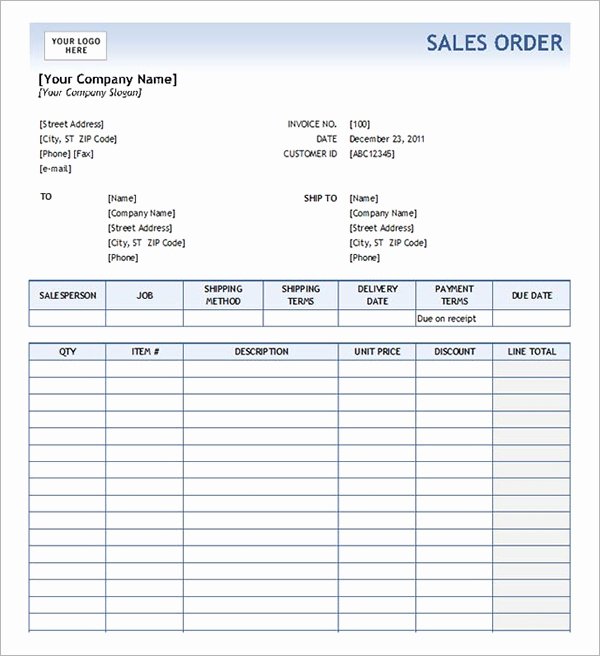 Sale order form Template Best Of Sales order form Template