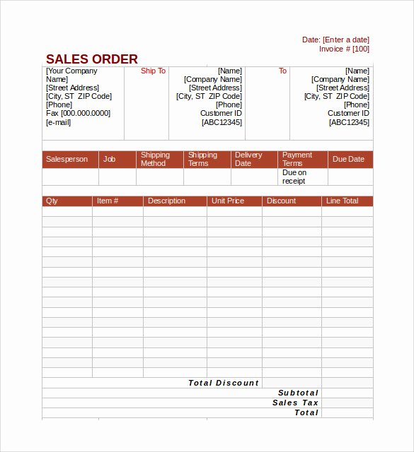 Sale order form Template Fresh Sample Sales order 6 Example format