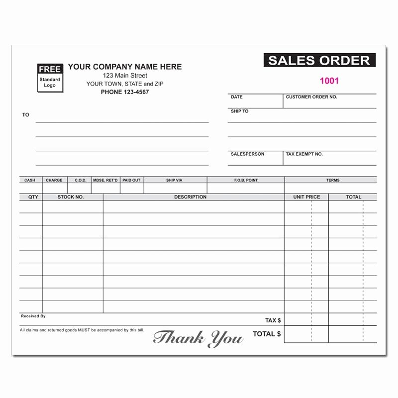Sale order form Template Luxury General Sales Receipt form Small 4 X 6