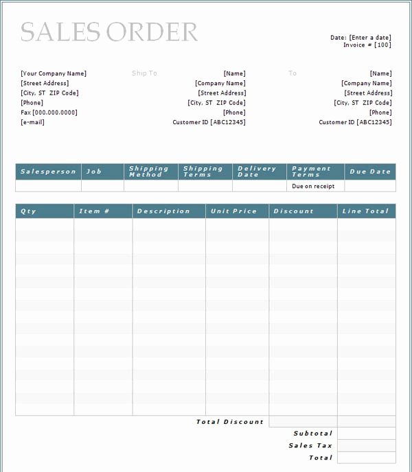 Sale order form Template New Purchase order form Template