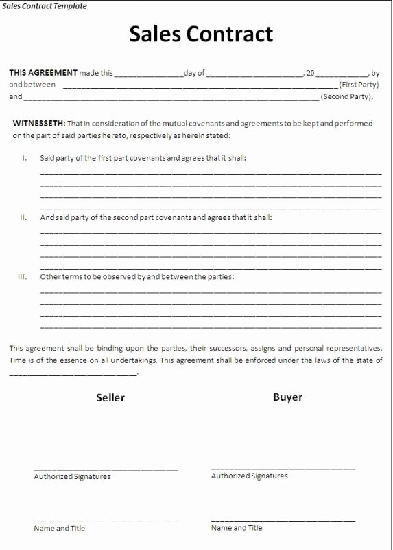 Sales Agreement Template Word Lovely Sales Contract Template