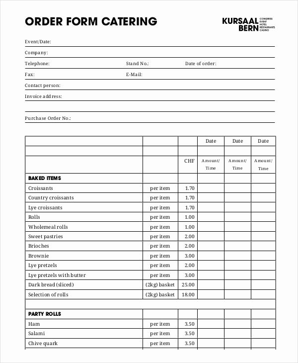Sample order form Templates Awesome Catering order form Template