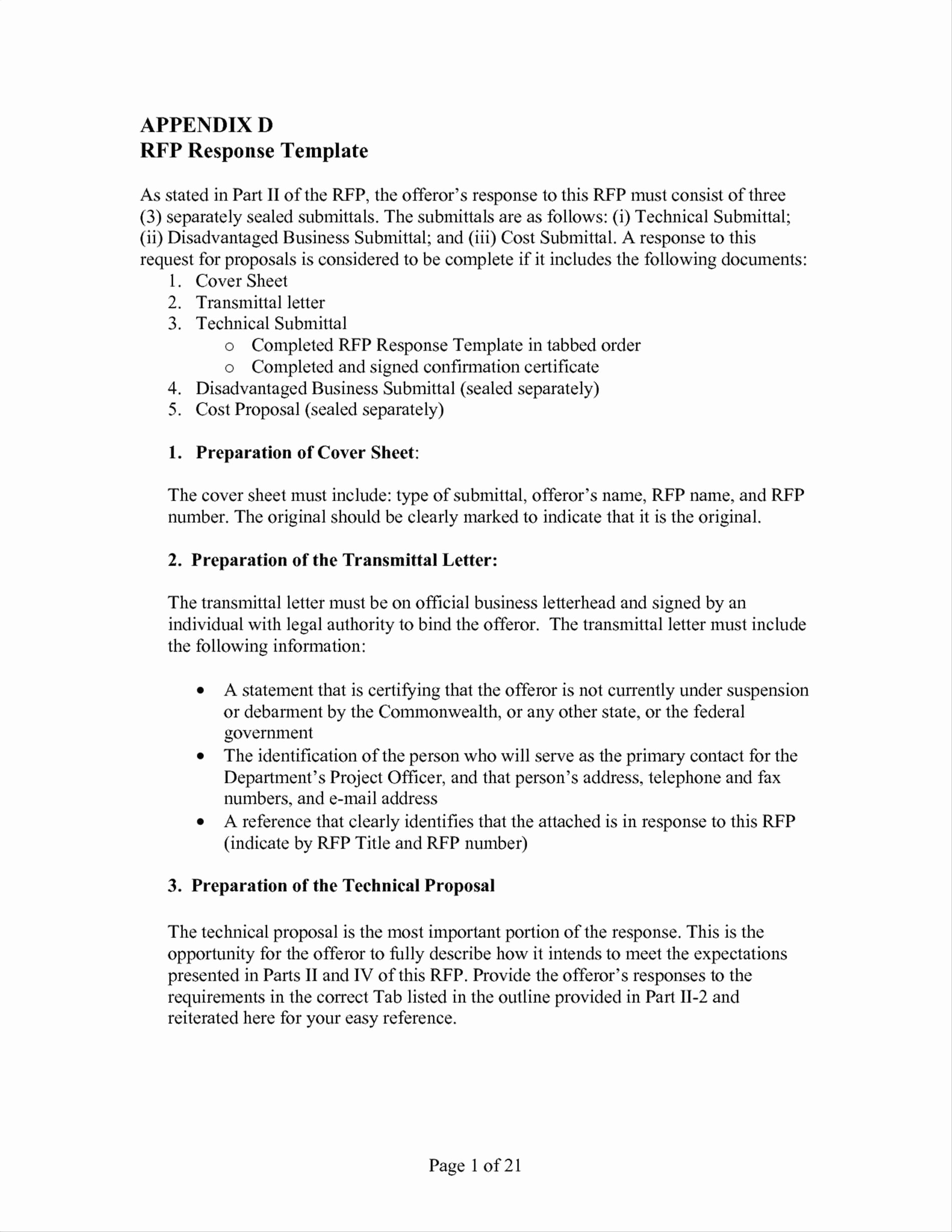 Sample Rfp Response Template Beautiful 14 15 Cover Letter for Rfp Response
