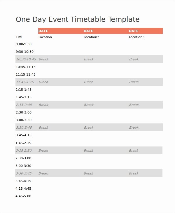 Schedule Of events Template Best Of Sample event Timetable Template 6 Free Documents