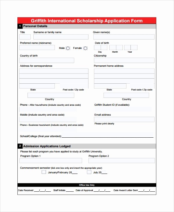 Scholarship Application Template Word Best Of Sample Scholarship Application form 7 Documents In Pdf