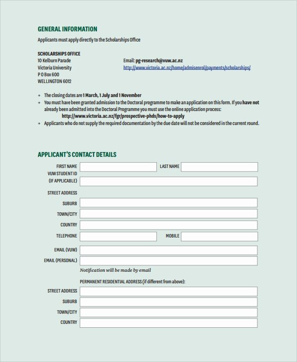 Scholarship Application Template Word Elegant Sample Scholarship form 8 Documents In Pdf Word
