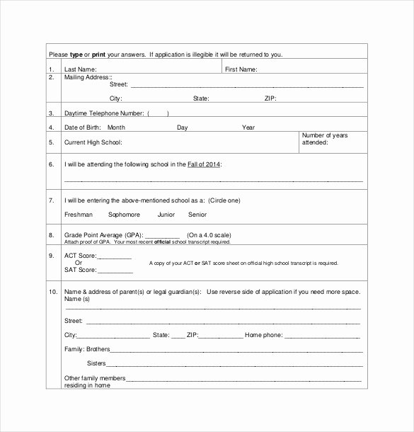 Scholarship Application Template Word Inspirational Scholarship Application Template – 10 Free Word Pdf