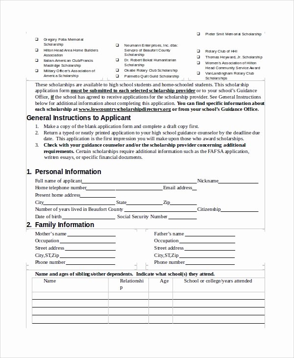 Scholarship Application Template Word New Sample Scholarship form 8 Documents In Pdf Word
