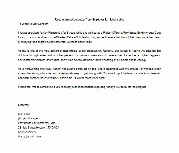 Scholarship Letter Of Recommendation Template New 27 Letters Of Re Mendation for Scholarship Pdf Doc