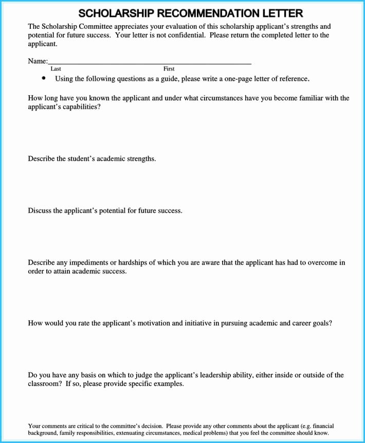 Scholarship Letter Of Recommendation Template Unique Scholarship Reference and Re Mendation Letters Best