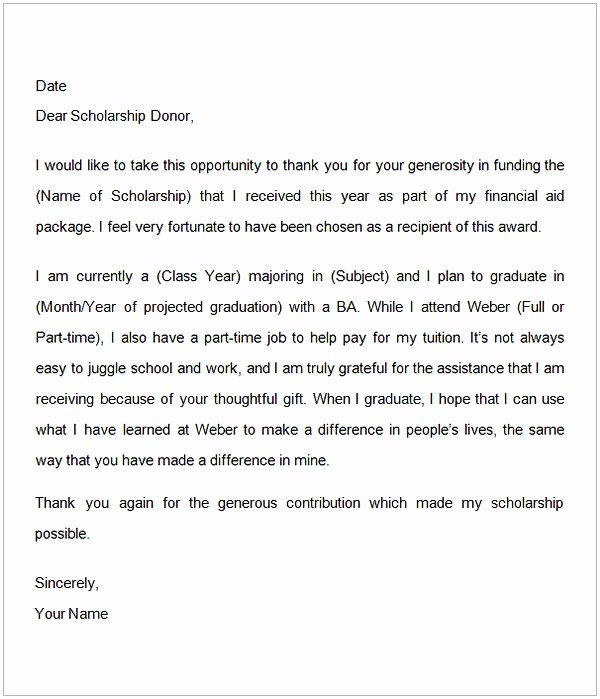 Scholarship Thank You Letter Template Fresh Thank You Letter for Scholarship Sample