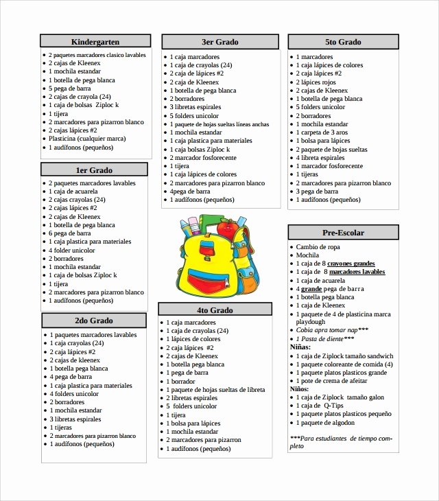 School Supplies List Template Fresh Sample Supply List Template 9 Free Documents Download