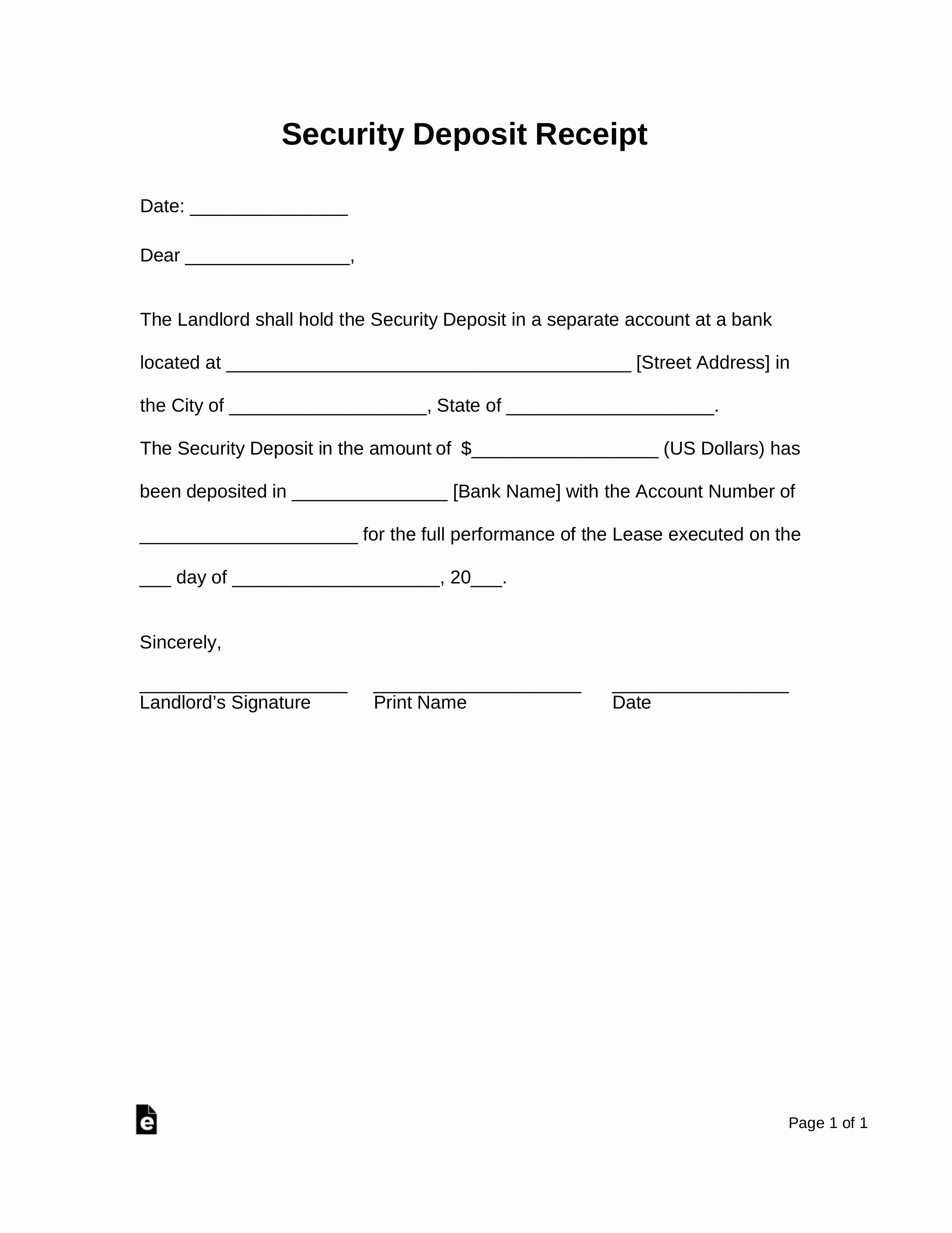 Security Deposit Receipt Template Awesome Free Security Deposit Receipt Template Pdf