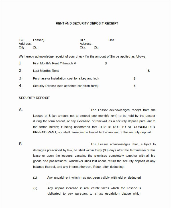 Security Deposit Receipt Template Awesome Rent Receipt 26 Free Word Pdf Documents Download