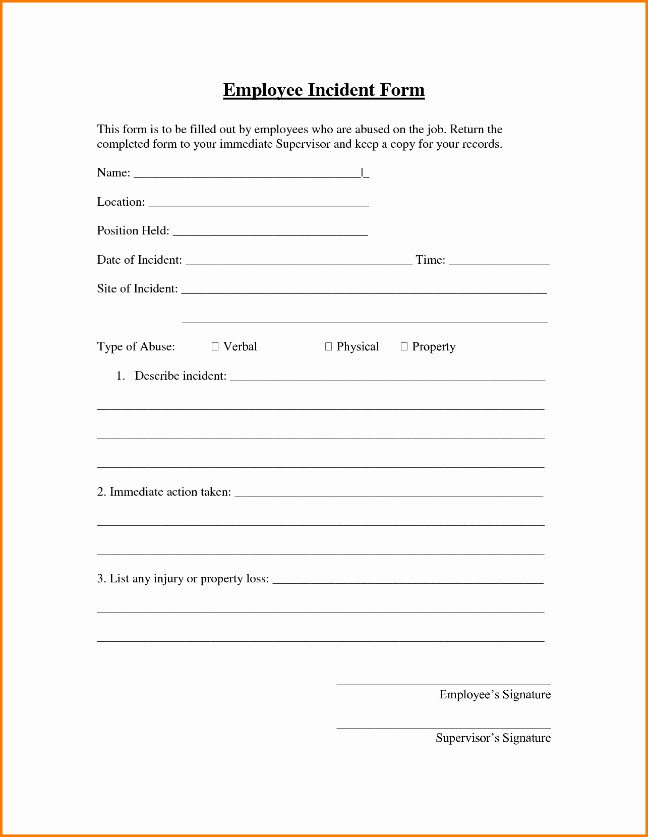 Security Guard Incident Report Template New Employee Incident Report Sample