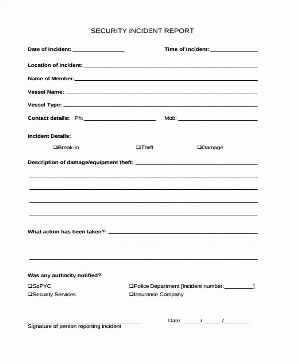 Security Guard Incident Report Template Unique Free 40 Incident Report form Examples