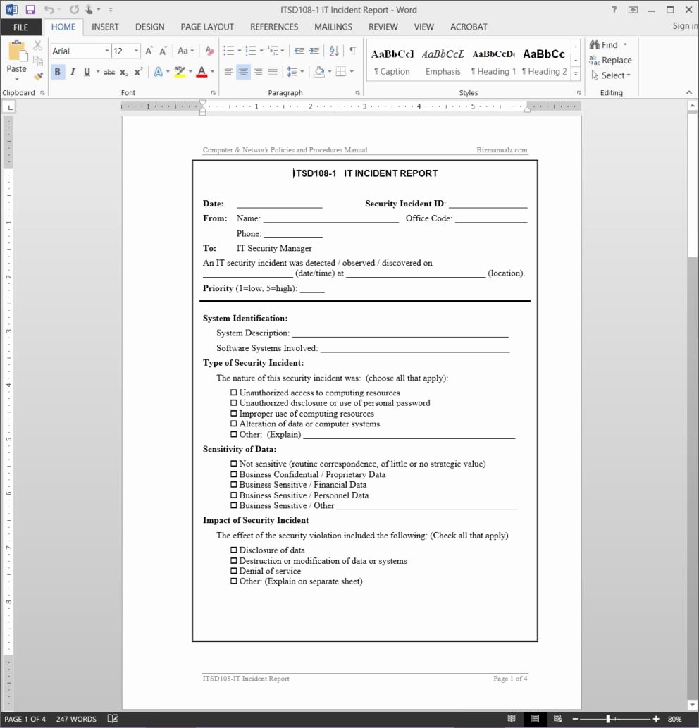 Security Incident Report Template Awesome It Incident Report Template