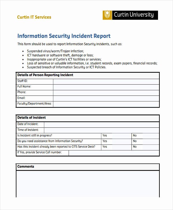 Security Incident Report Template Lovely 42 Free Incident Report Templates Pdf Word