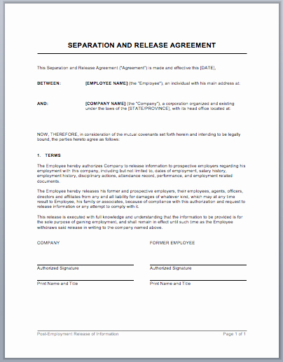 Separation Agreement Template Word Beautiful Separation Agreement form