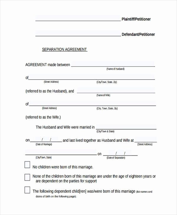 Separation Agreement Template Word Inspirational Separation Agreement form