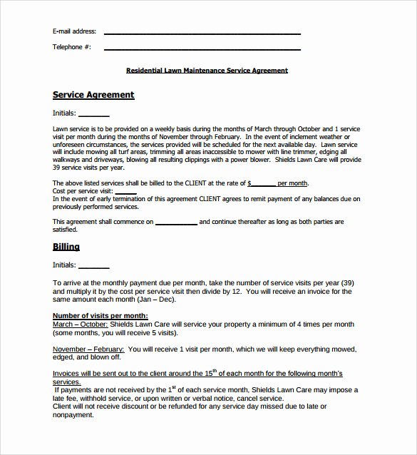 Service Agreement Template Pdf Inspirational Lawn Service Contract Template 11 Download Documents In